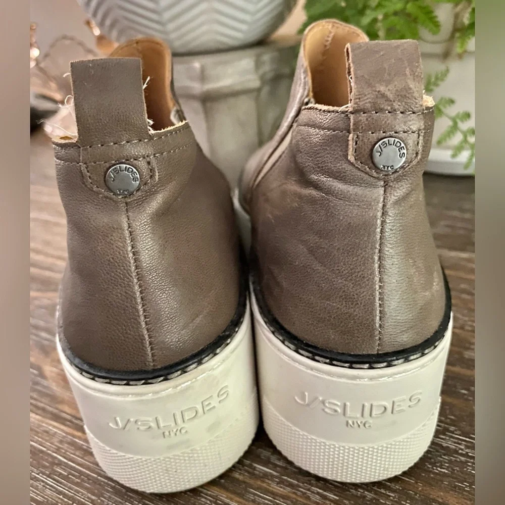 J/Slides Mika‎ Women’s 6.5 Platform Leather Slip On Sneaker Boot Bronze / Brown
